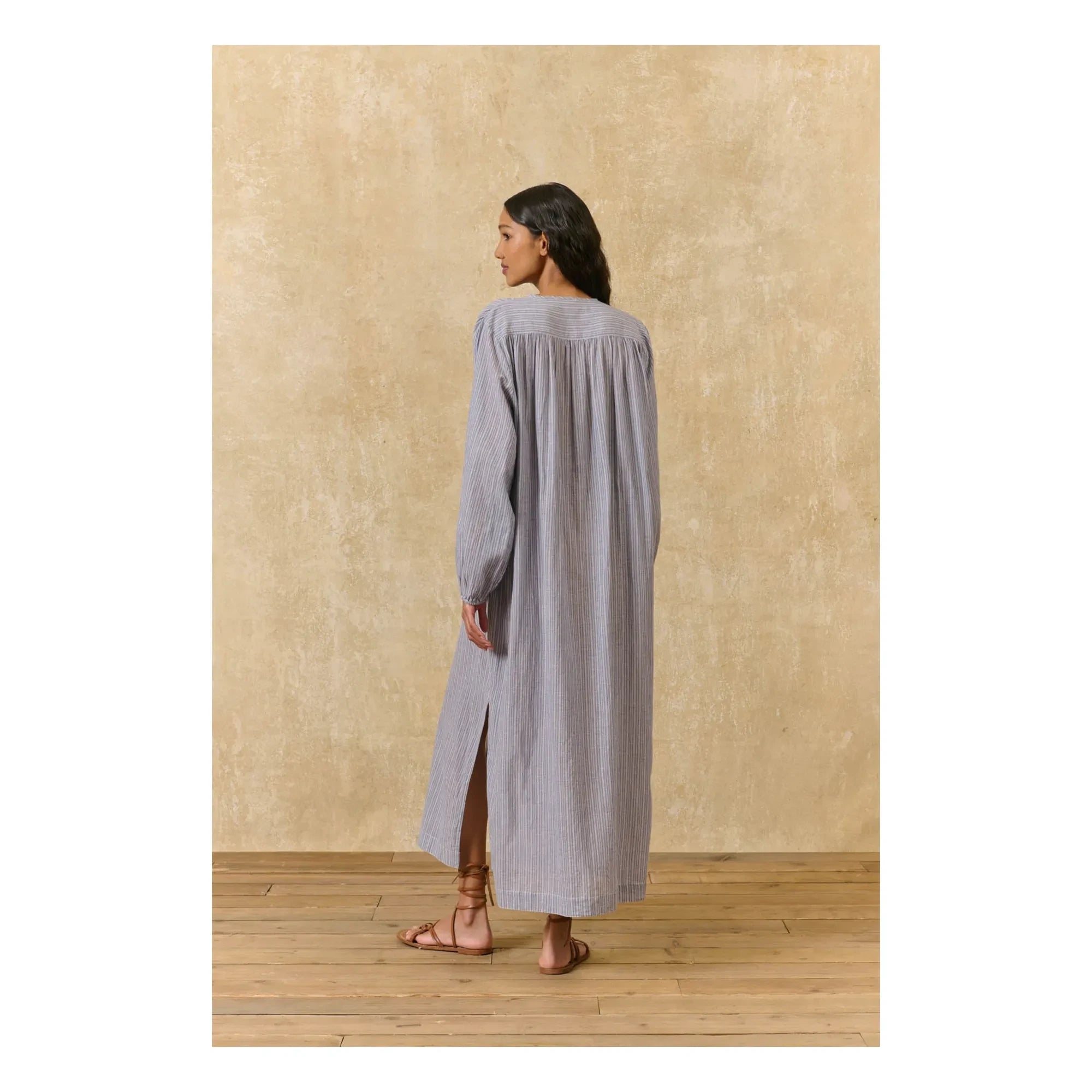 Louise Misha - Gestreiftes Kleid Flavie aus Bio-Baumwolle | Blau