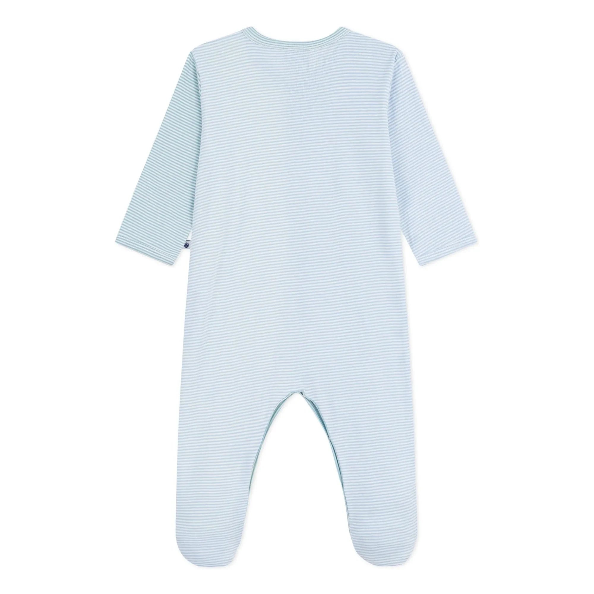 Petit Bateau - Dors Bien Farbblock-gestreifter Milleraies Bio-Baumwoll-Schlafanzug | Grün