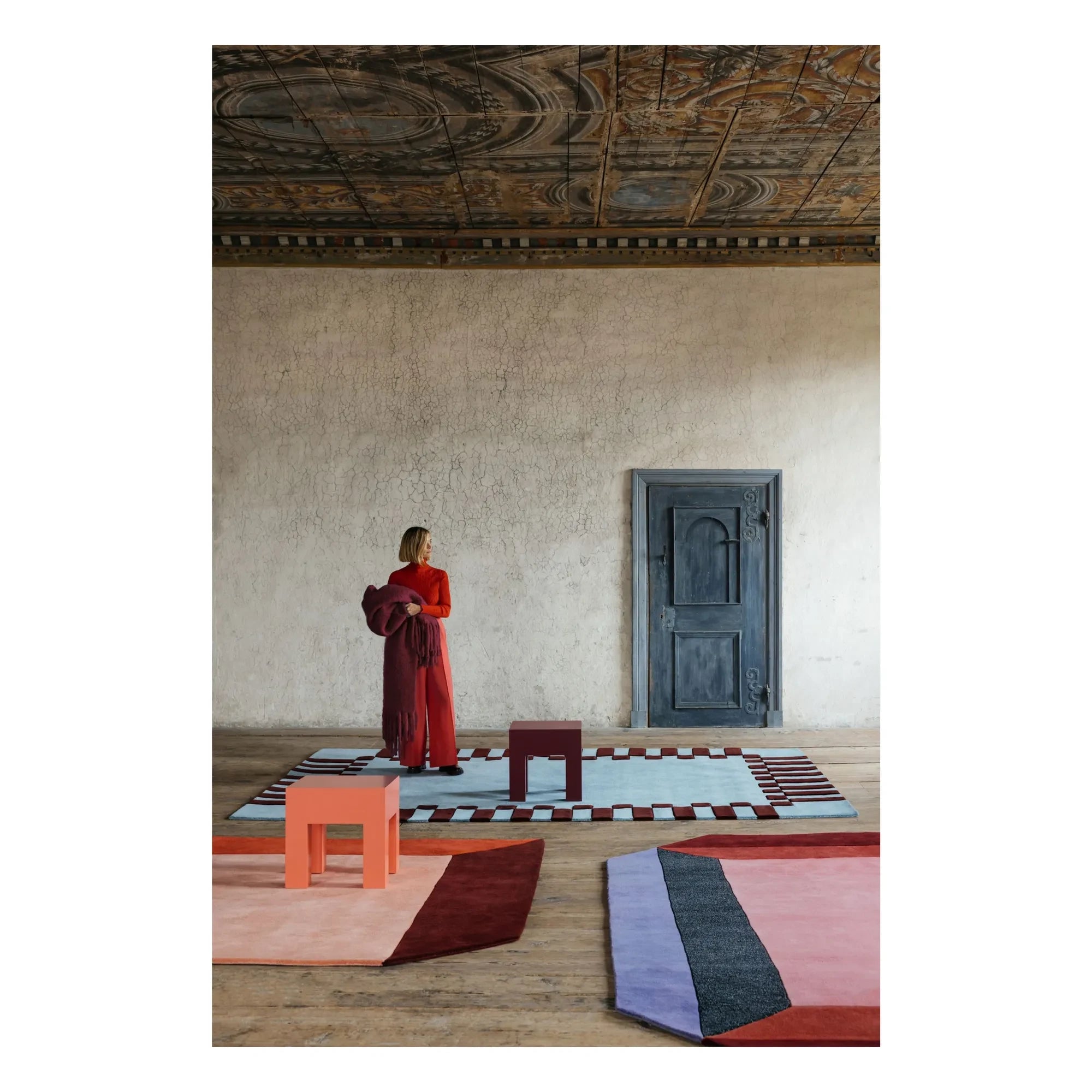 Layered - Teklan Frame Wollteppich, Tekla Evelina Severin | Blau