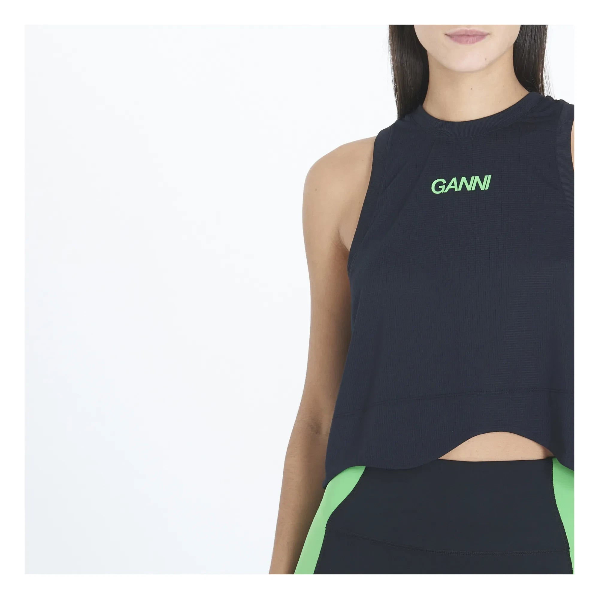 Ganni - Active Mesh Recycelte Oberteil | Schwarz