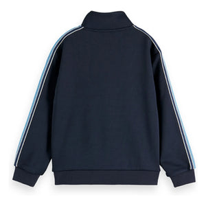 Scotch & Soda – Gestreiftes Sweatshirt mit Reißverschluss | Marineblau