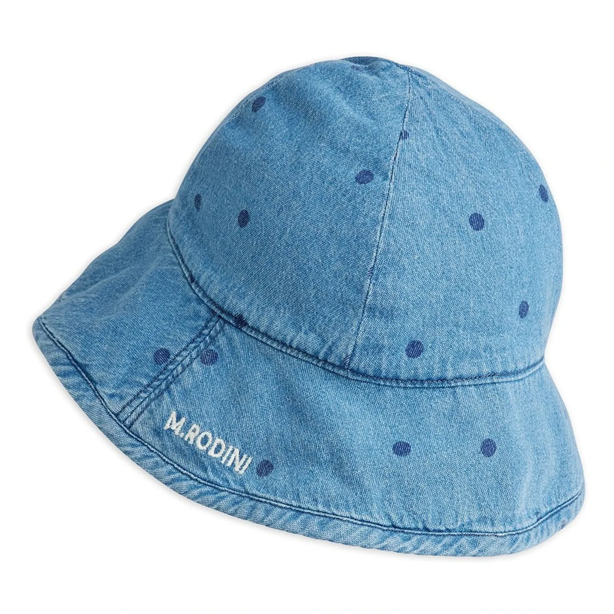 Mini Rodini - Gepunktete Denim-Mütze aus Bio-Baumwolle | Blau