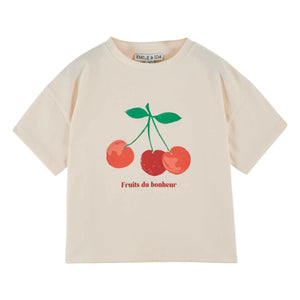 Emile et Ida - T-Shirt aus Bio-Baumwolle mit Kirschenmuster | Creme
