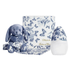 Elhée - Augustin le lapin Toile de Jouy medizinisches Silikon-Babyflaschen- und Schlafbegleiter-Set - Elhée x Tartine et Chocolat | Marineblau