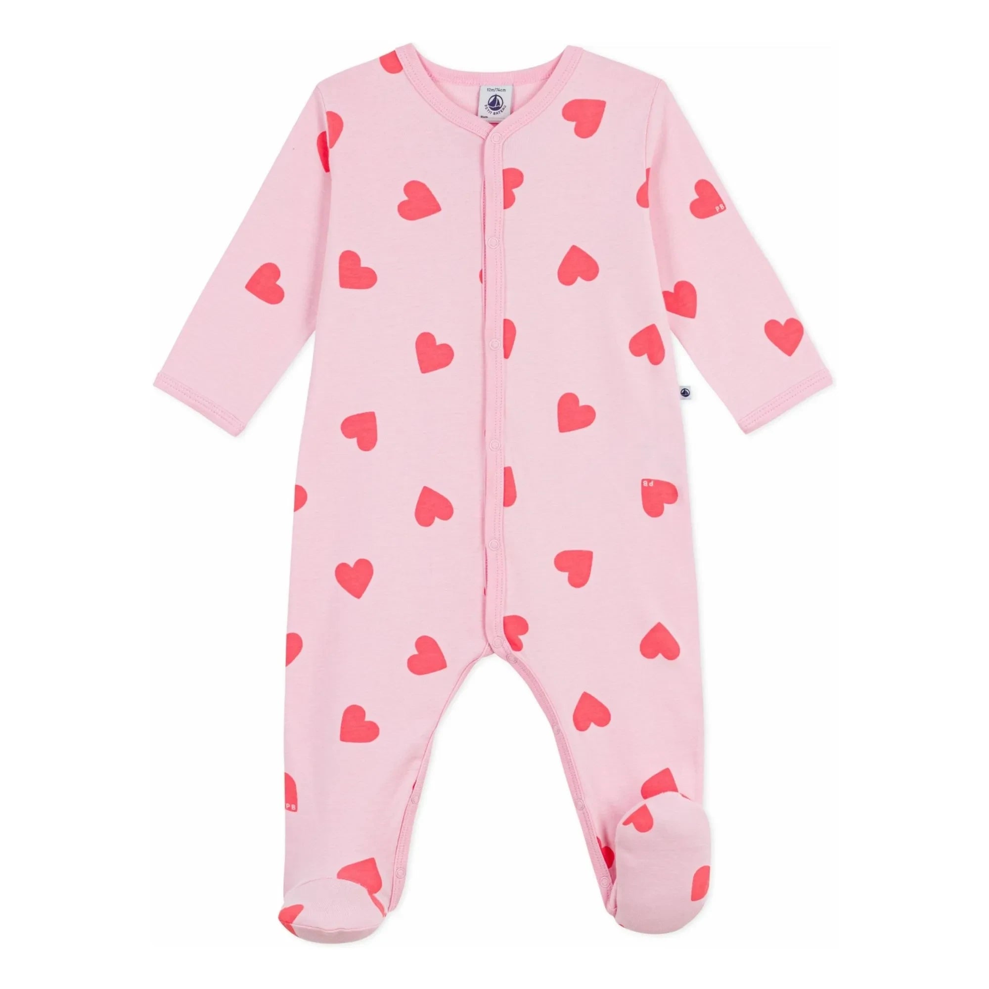 Petit Bateau - Gute Nacht Herzen PB Schlafanzug | Rosa
