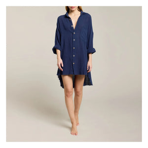 Maison Saint Julien - Mykonos Baumwoll-Gaze-Kleid | Marineblau