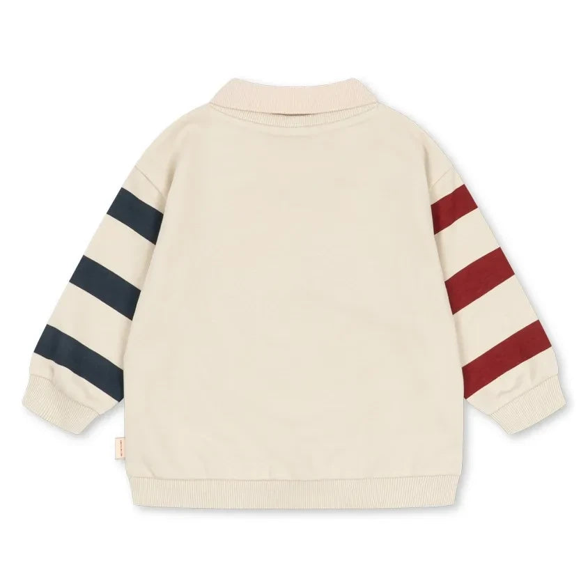 Konges Sløjd - Organik Pamuk Köpek Desenli Polo Yaka Sweatshirt | Ecru