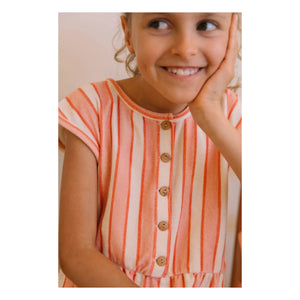 Studio Bohème - Loulou Gestreifter Bio-Baumwoll-Frottee-Overall | Rosa