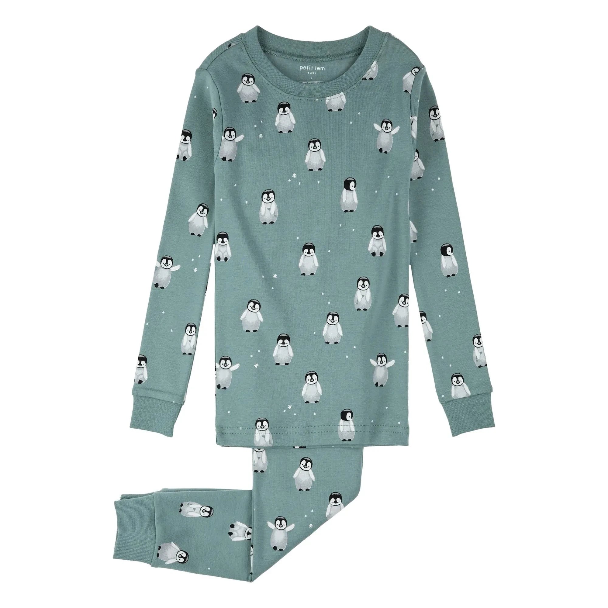 Petit Lem - Pyjama aus Bio-Baumwolle mit Pinguin-Motiv | Grün