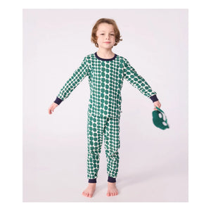 Petit Bateau – Schlafanzug und Maskenset mit Krokodilmotiv | Grün