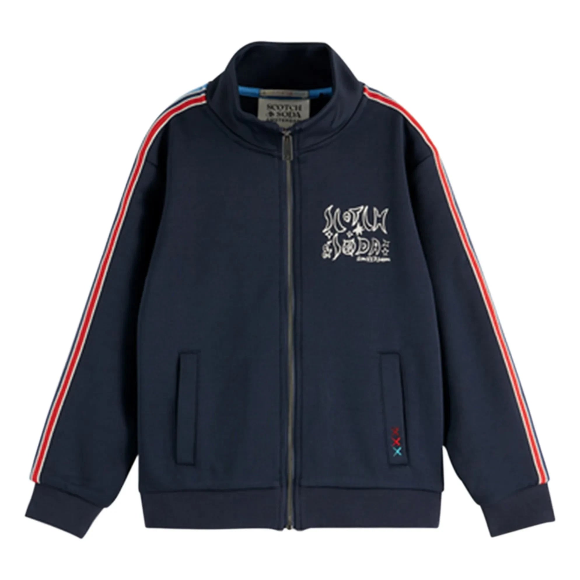 Scotch & Soda – Gestreiftes Sweatshirt mit Reißverschluss | Marineblau