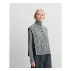 Bompard – Kaschmir-Pullover mit Knöpfen und Zopfmuster-Plastron | Grau