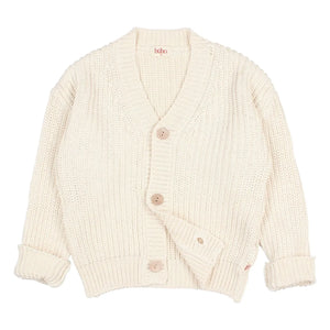 Búho - Bio-Baumwoll-Cardigan mit V-Ausschnitt und Rippstrick | Ecru
