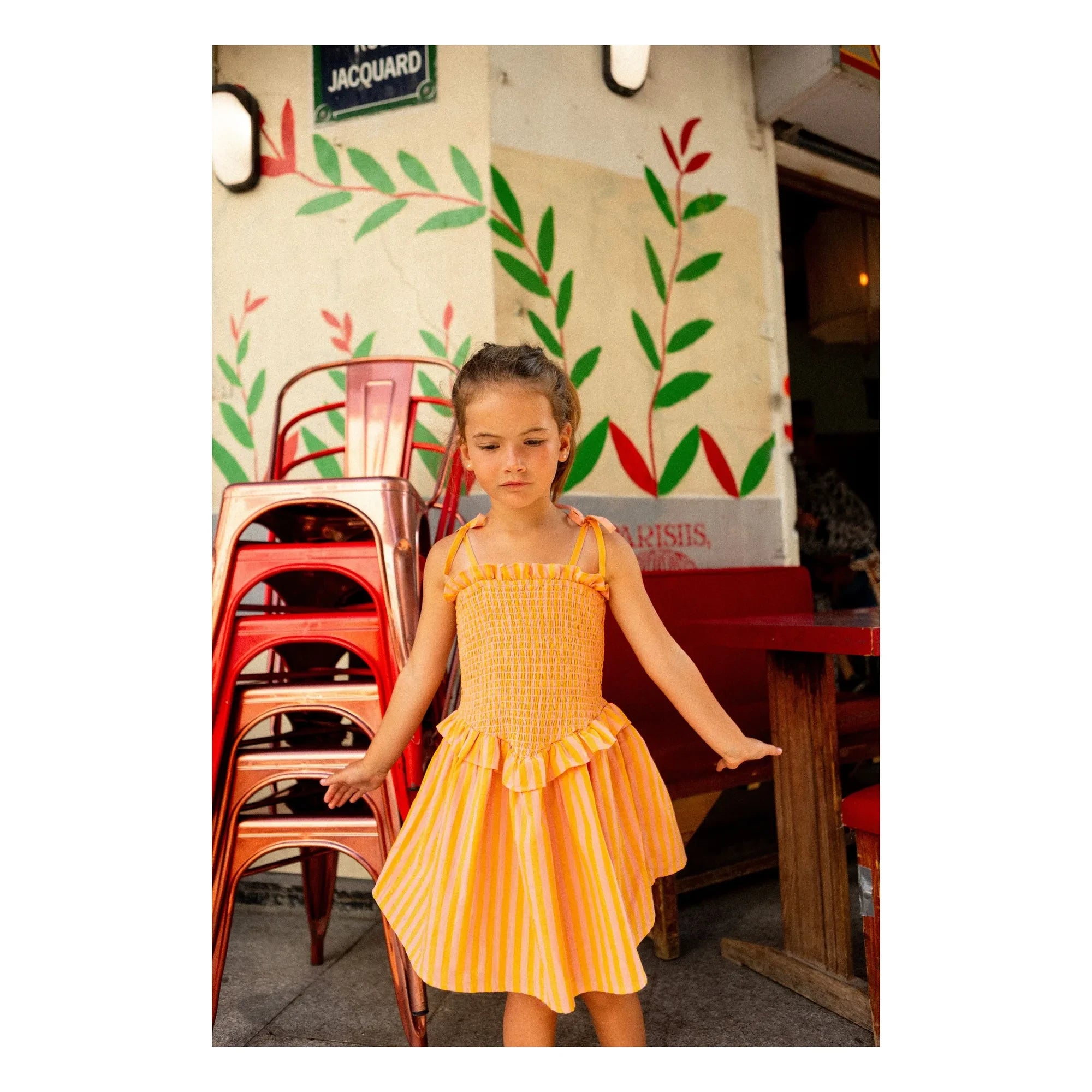 Louis Louise - Gestreiftes Eden Rüschenkleid | Orange