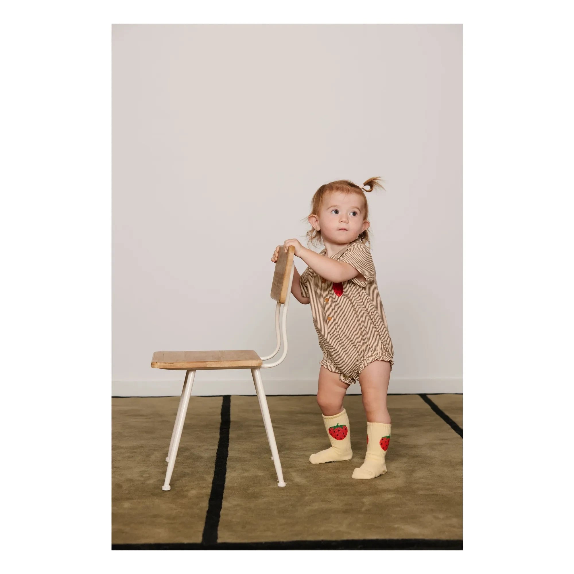 Mini Rodini - Gestreifter Bio-Baumwoll-Poplin-Overall | Braun