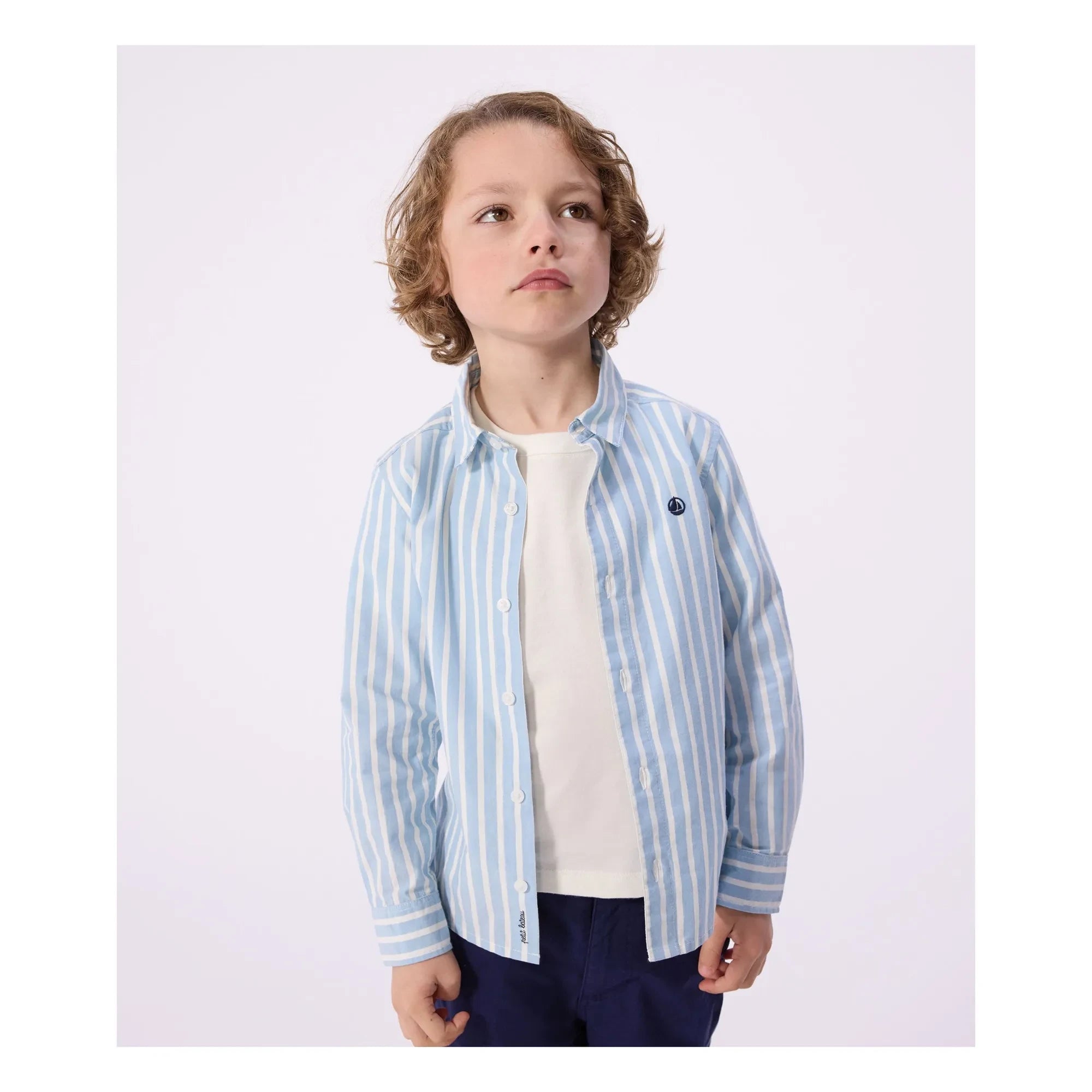 Petit Bateau – Gestreiftes Popeline-Hemd aus Bio-Baumwolle | Blau