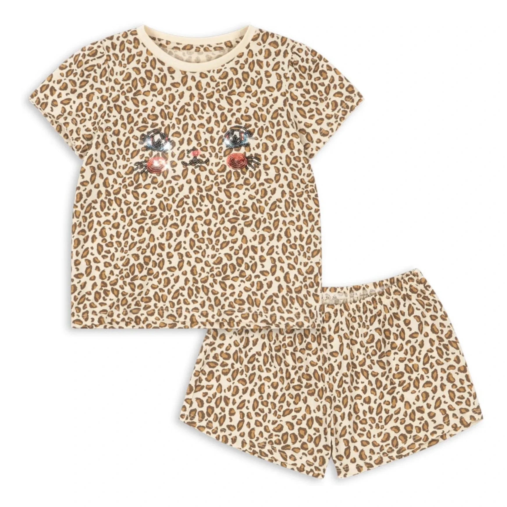 Konges Sløjd - Famo Leopard Bio-Baumwoll-T-Shirt und Shorts Set | Beige