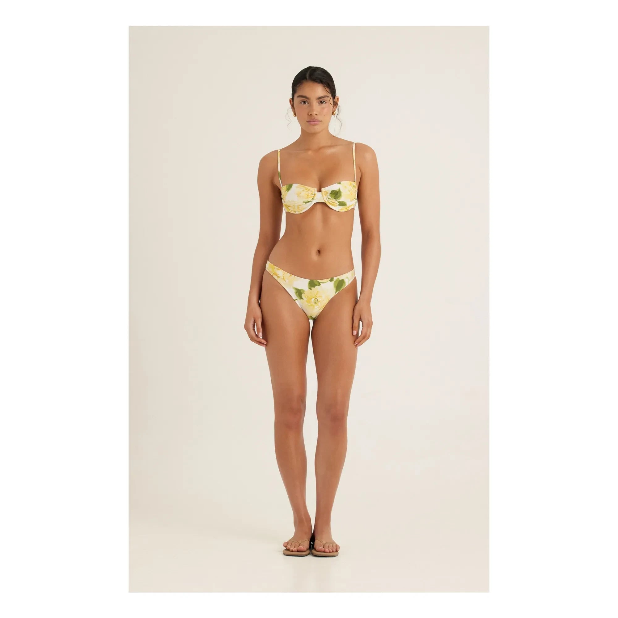 Peony - Büzgülü Tatil Balconnet Bikinioberteil | Gelb