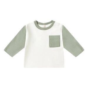 Quincy Mae - Bio-Baumwoll Raglan-T-Shirt mit Tasche | Celadon