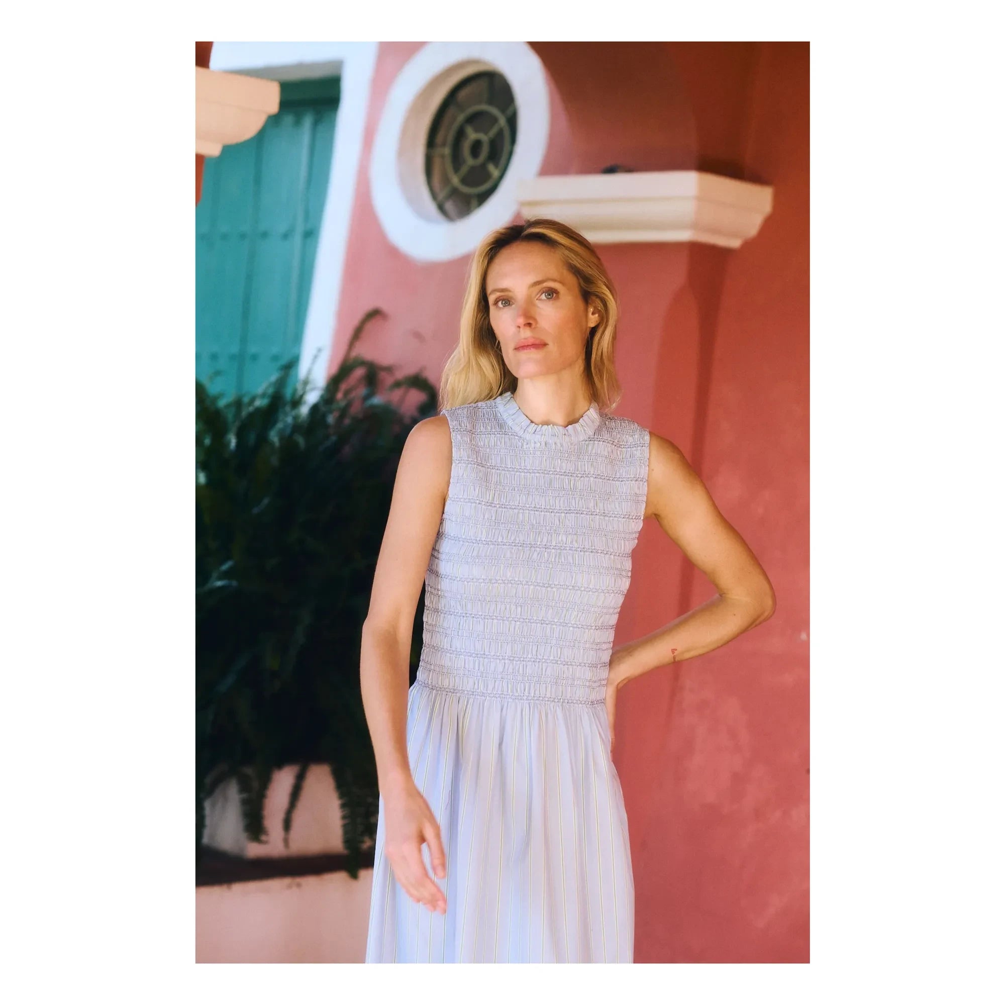 Maria de la Orden - Saint Barth gestreiftes Baumwollkleid | Hellblau
