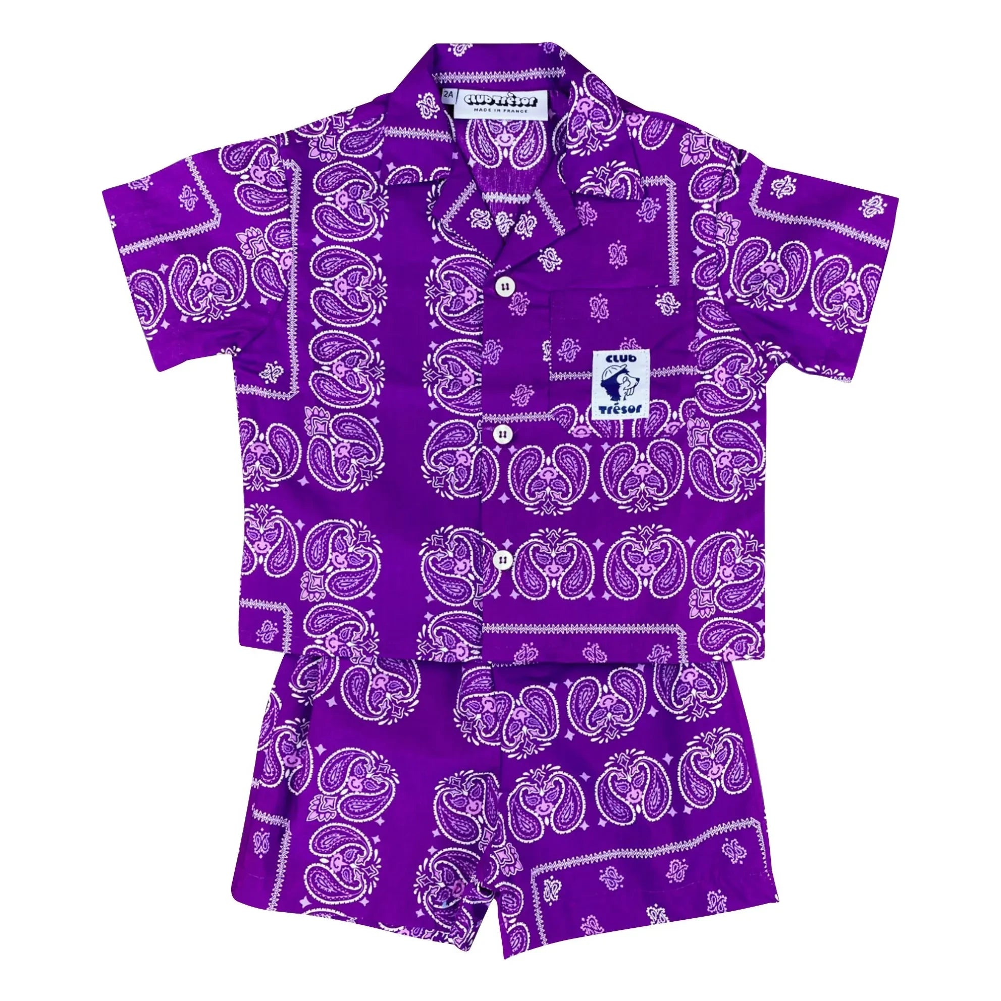 Club Trésor - Cassis Popeline Hemd und Shorts Set | Lila