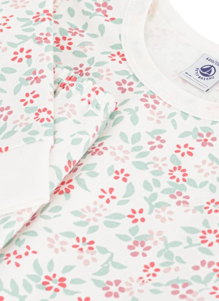 Petit Bateau - Organik pamuklu polar çiçek desenli pijama | Beyaz