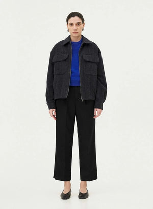 Noyoco - Kinsale Fischgrät-Recycelte Wolljacke | Dunkelblau