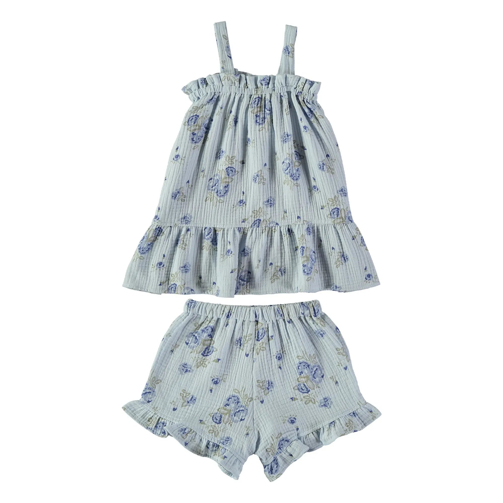 Risu Risu - Bio-Baumwollgaze Kurzer Pyjama mit Maya-Blüten | Ecru