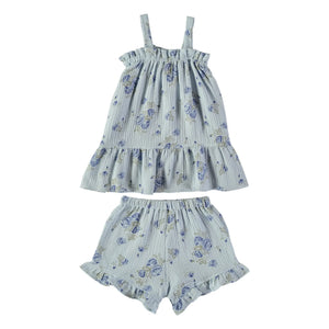 Risu Risu - Bio-Baumwollgaze Kurzer Pyjama mit Maya-Blüten | Ecru