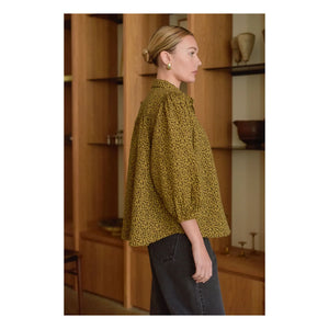 Marlot Paris - Appoline Mini Bluse mit doppelter Gaze aus Baumwolle mit Leopardenmuster - Damenkollektion | Braun