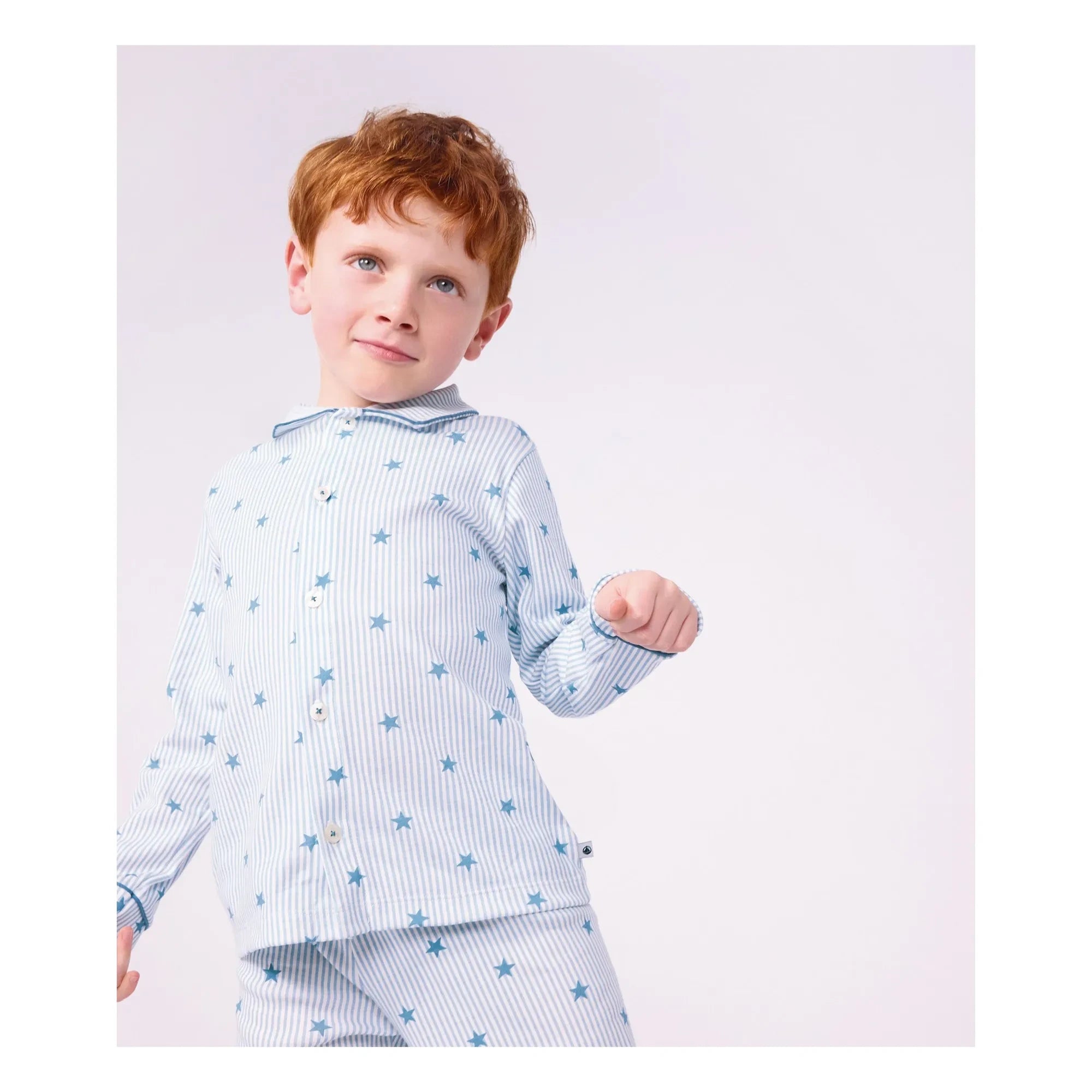 Petit Bateau - Çizgili Yıldızlı Organik Pamuk Pijama Gömleği | Mavi