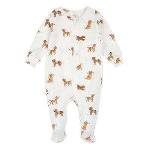 Petit Lem – Pyjama aus Bio-Baumwolle und Modal, mit Hundepfoten-Details | Weiß