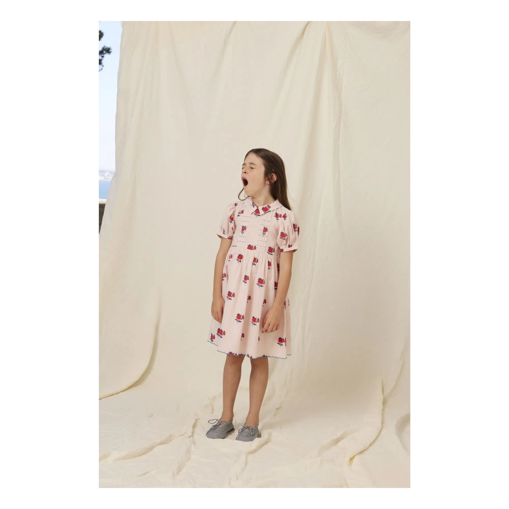 Bebe Organic - April Fleurs Kleid mit gepunkteten Ärmeln | Blassrosa