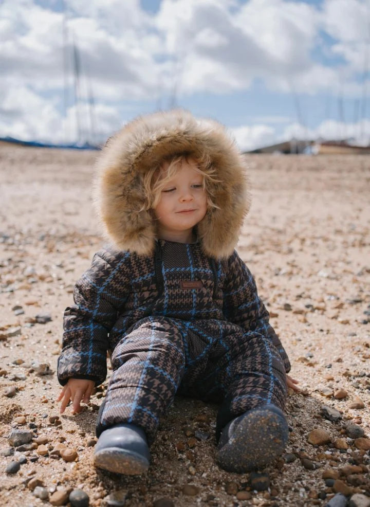 Töastie - Wasserdichter Kunstpelzteilen Kapuzen Cloud-Jacke, aus recycelten Fasern, Kariert | Blau