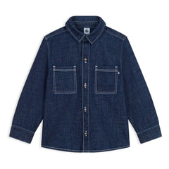 Petit Bateau - Organik Pamuk Denim Slim Fit Gömlek | Koyu Mavi