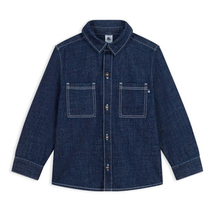 Petit Bateau - Organik Pamuk Denim Slim Fit Gömlek | Koyu Mavi