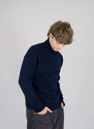 Origin Knitwear - Nahtloser Wollrollkragenpullover | Marineblau