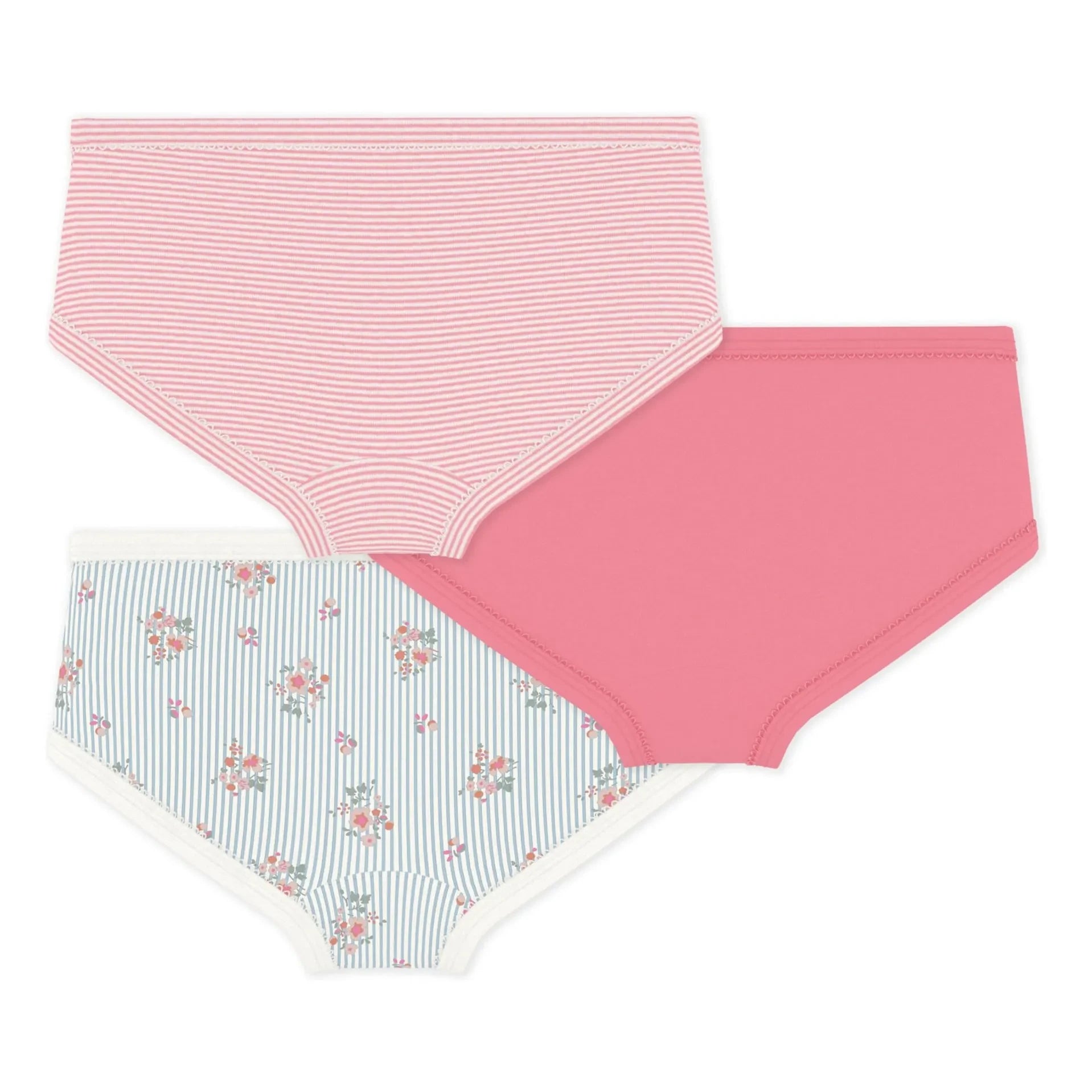 Petit Bateau – 3er-Pack Slip mit Blumenmuster und hoher Taille | Koralle