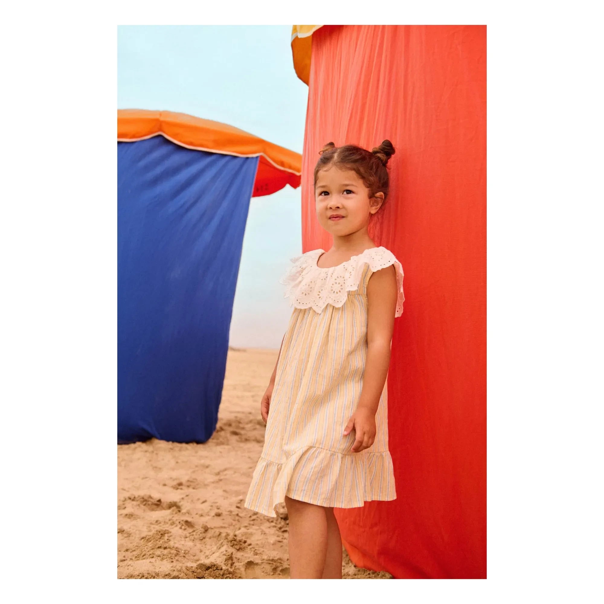 Louise Misha - Danya Gestreiftes Kleid aus Bio-Baumwolle | Gelb