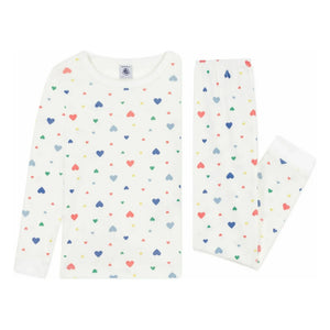 Petit Bateau – Schlafanzug aus Bio-Baumwolle mit Herzen | Weiß