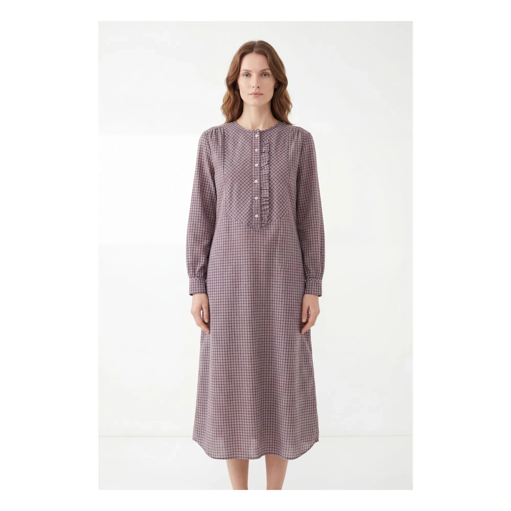 Hod - Sally Kariertes Baumwollkleid | Lila