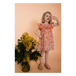 Loir - Paz Blumenkleid aus Bio-Baumwolle | Koralle