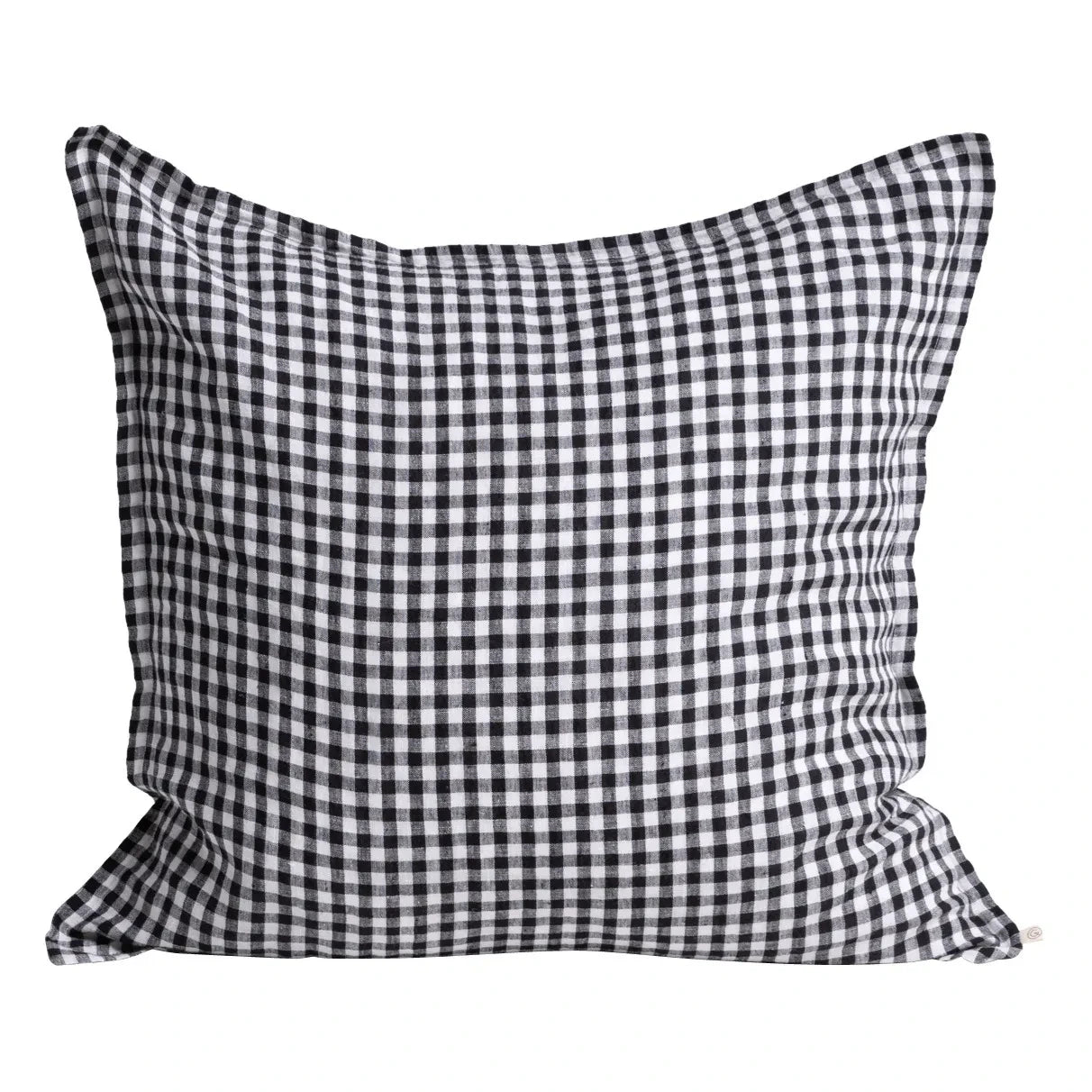 Gabrielle Paris - Gingham Gewaschener Leinenkissenbezug | Schwarz