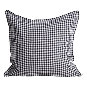 Gabrielle Paris - Gingham Gewaschener Leinenkissenbezug | Schwarz