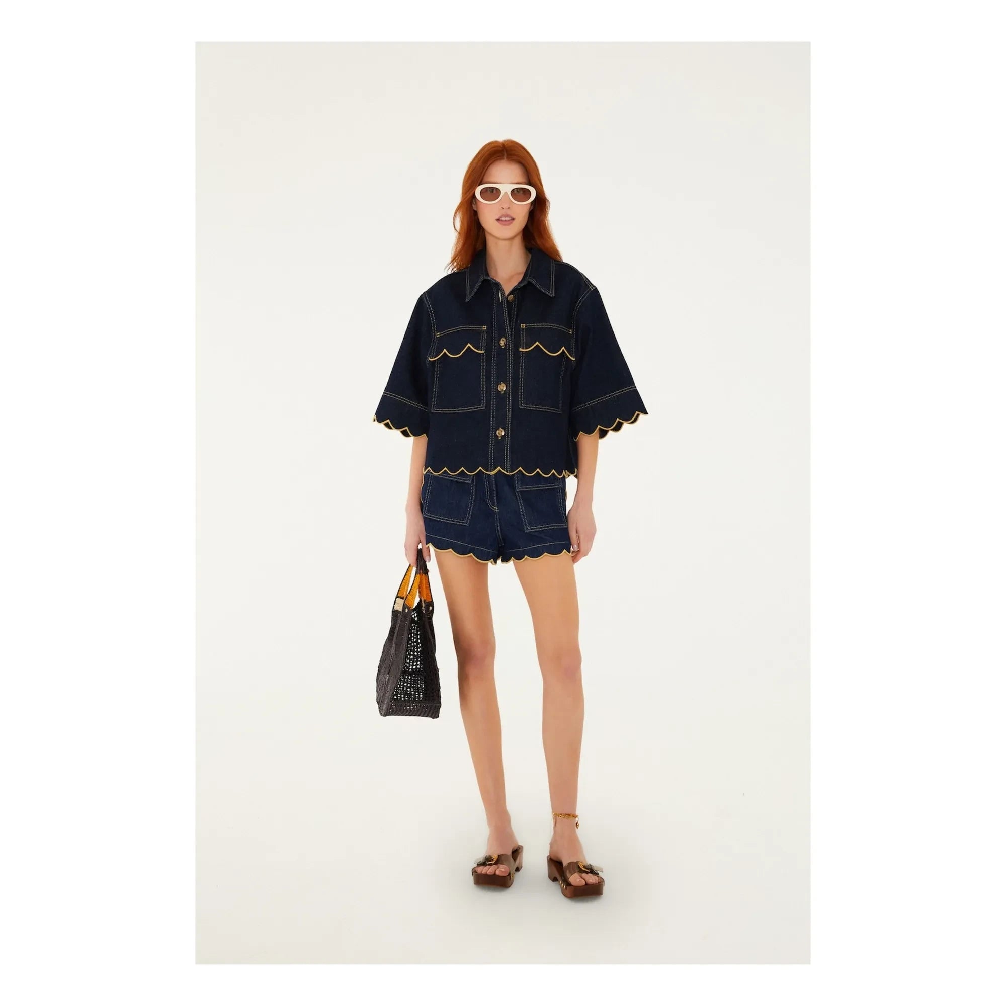 Farm Rio - Kısa Fırfırlı Gömlek | Denim brut