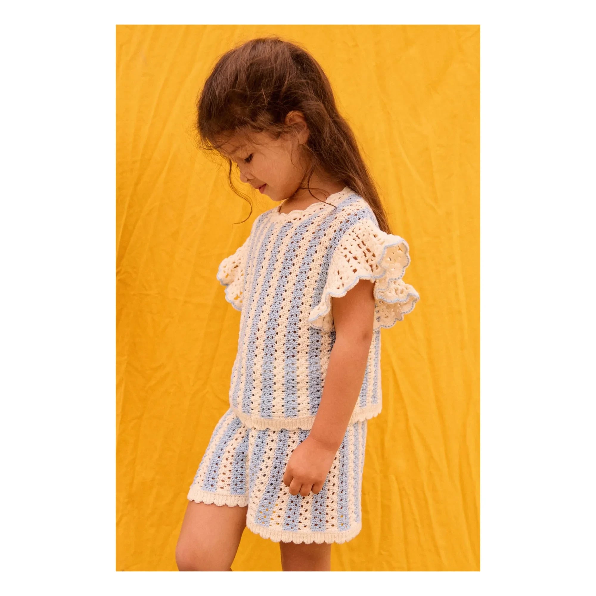 Louise Misha - Lyse Gestreiftes T-Shirt aus Netzstoff | Blau