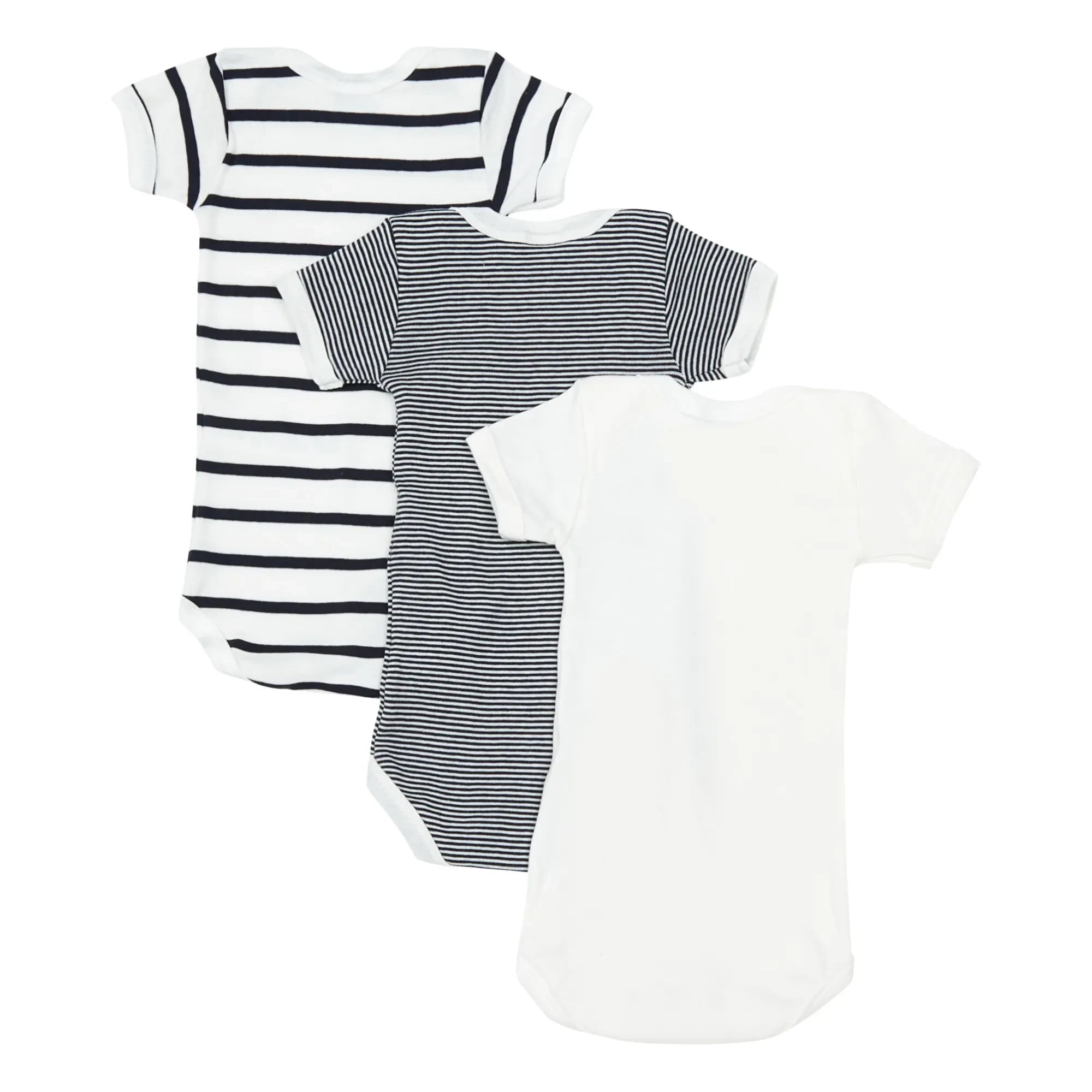 Petit Bateau – 3er-Set gestreifter Strampler aus Bio-Baumwolle, ärmellos | Blau