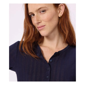Petit Bateau - Pointelle Tunis Kragen T-Shirt | Marineblau