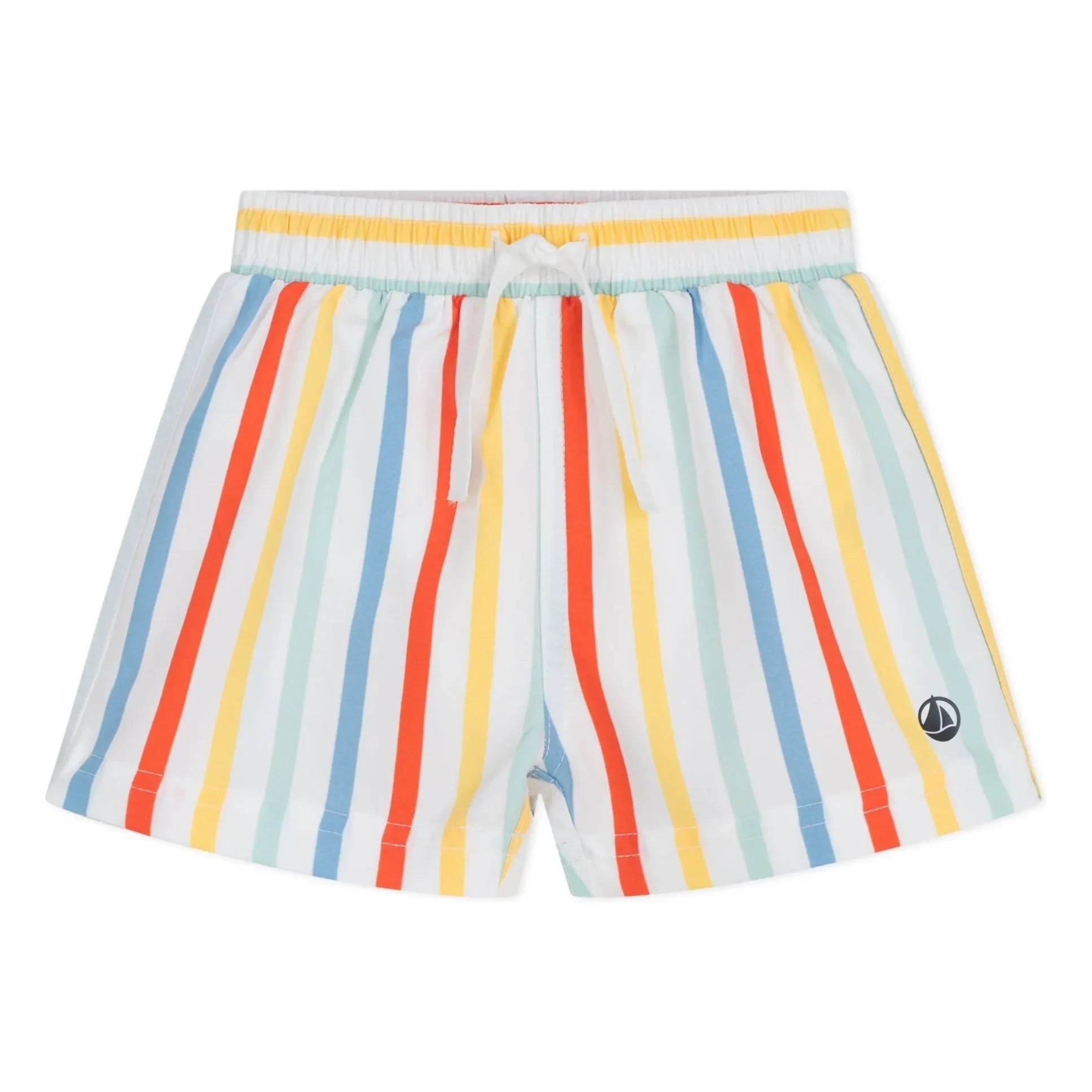 Petit Bateau – Gestreifte Badeshorts aus recycelter Faser für Babys | Weiß