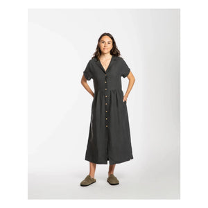 Matona – Leinen Mi-Long Hemdblusenkleid | Schwarz